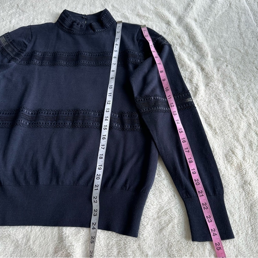 Sandro Wool Navy Blue Long Sleeve Crewneck Sweater XS (2) - Picture 6 of 14